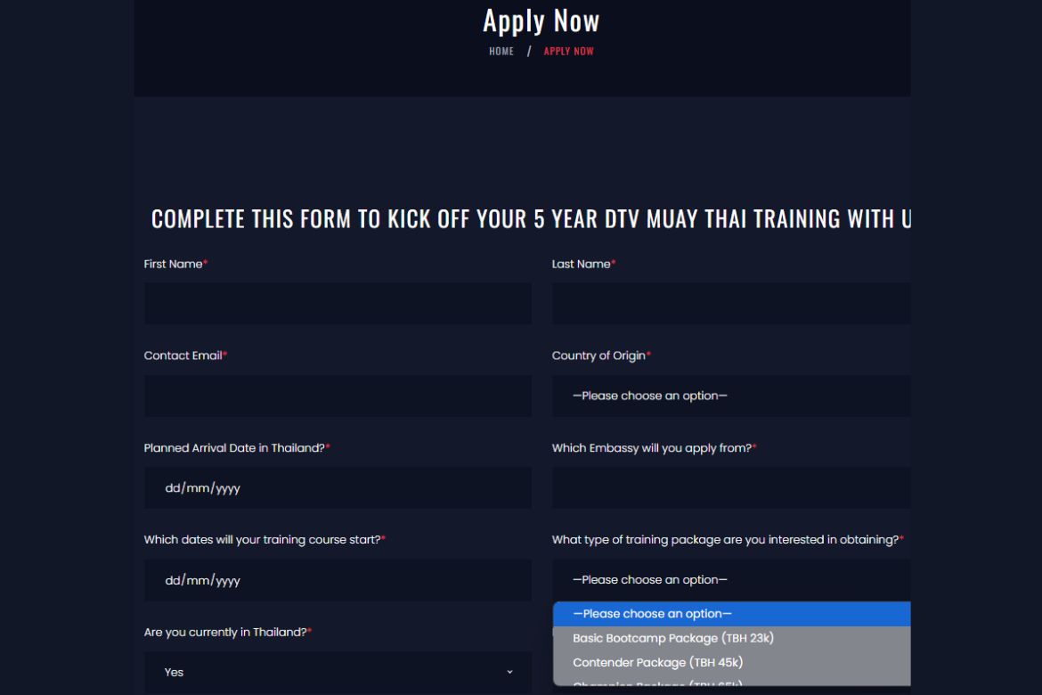 fill application form muay thai dtv visa